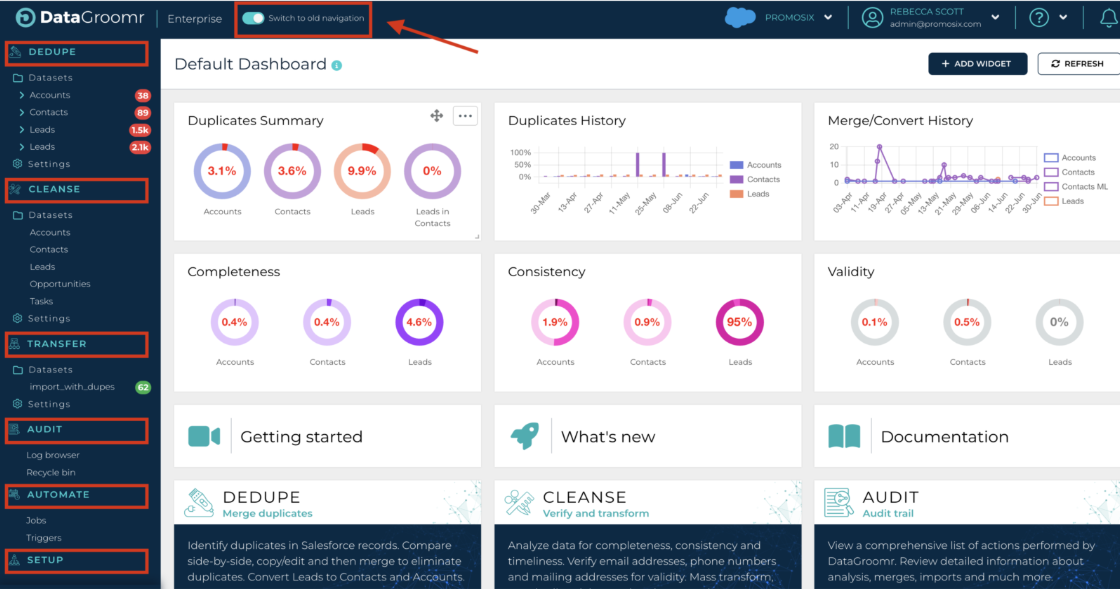 datagroomr new navigation