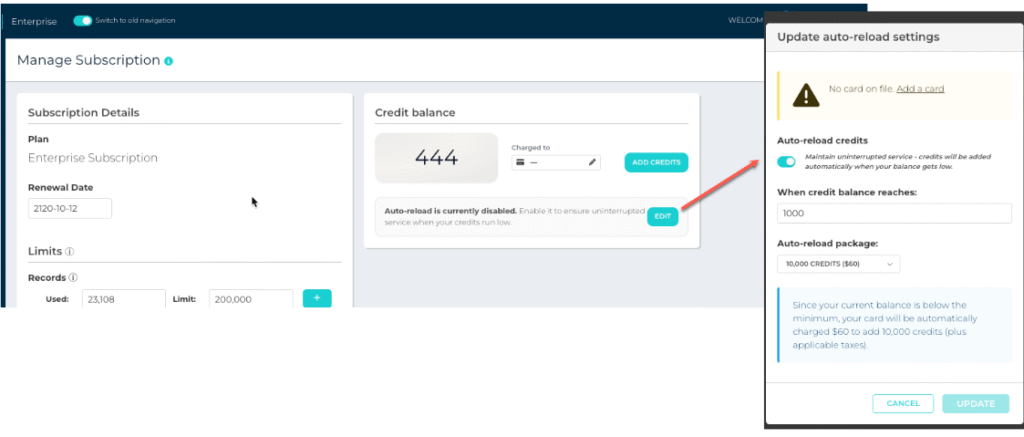 Automatic Credit Refills